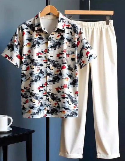 CLASSY Floral Mens Full Set Trouser and Shirt Half Sleeves - XPCRDF