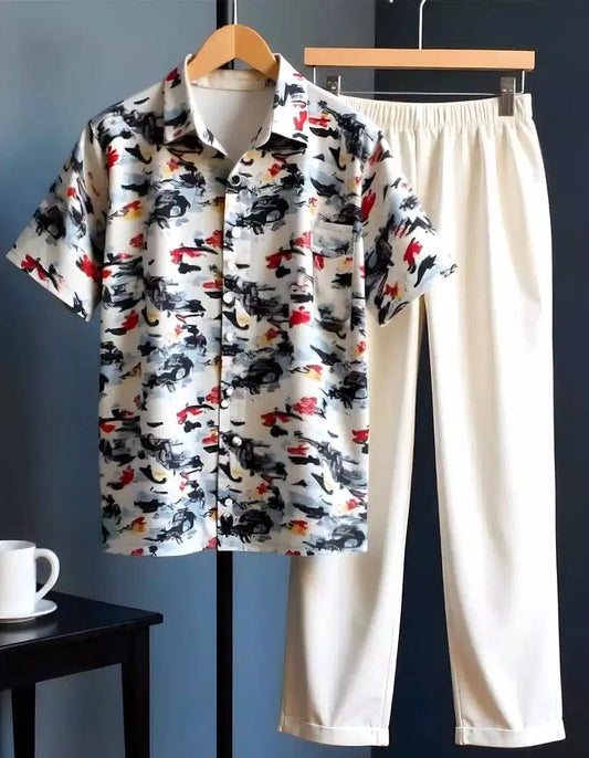 CLASSY Floral Mens Full Set Trouser and Shirt Half Sleeves - XPCRDF