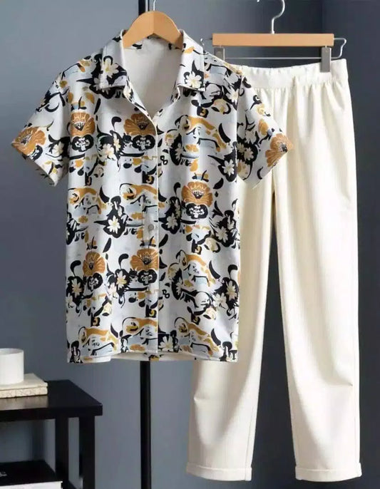 CLASSY Yellow Flower Mens Full Set Trouser and Shirt Half Sleeves - XPCRDF