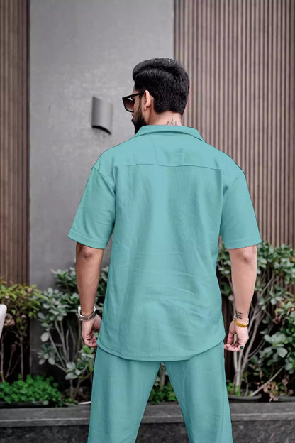Apple Green Color Mens Full Set Trouser and Shirt Half Sleeves - XPCRDF