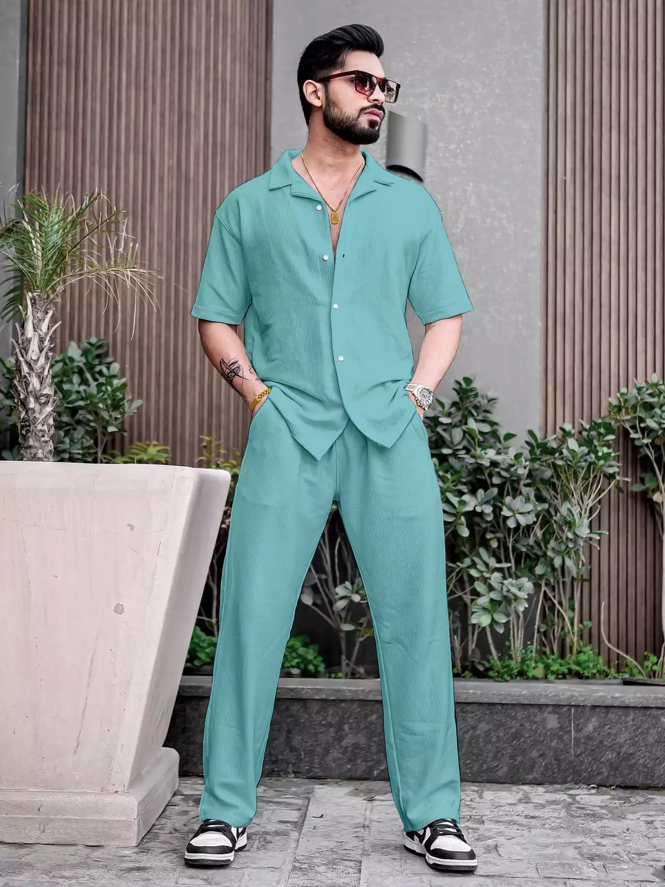Apple Green Color Mens Full Set Trouser and Shirt Half Sleeves - XPCRDF