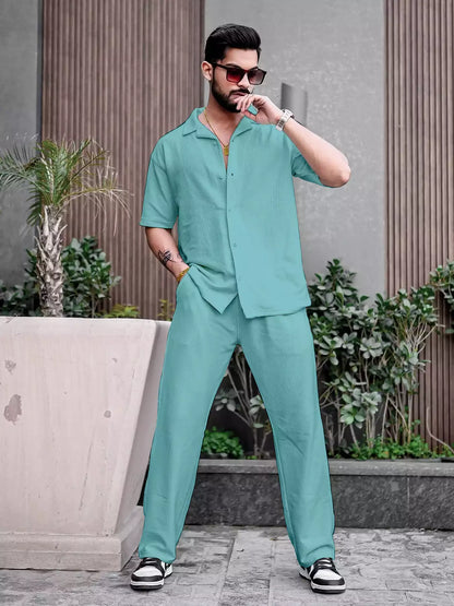Apple Green Color Mens Full Set Trouser and Shirt Half Sleeves - XPCRDF