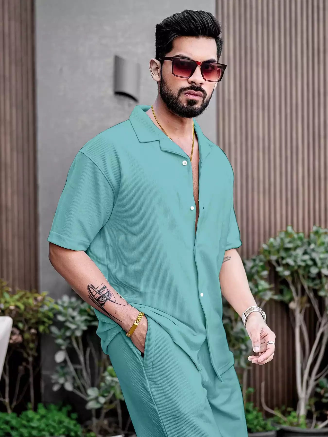 Apple Green Color Mens Full Set Trouser and Shirt Half Sleeves - XPCRDF