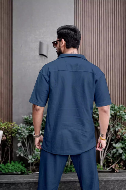 Blue Color Mens Full Set Trouser and Shirt Half Sleeves - XPCRDF
