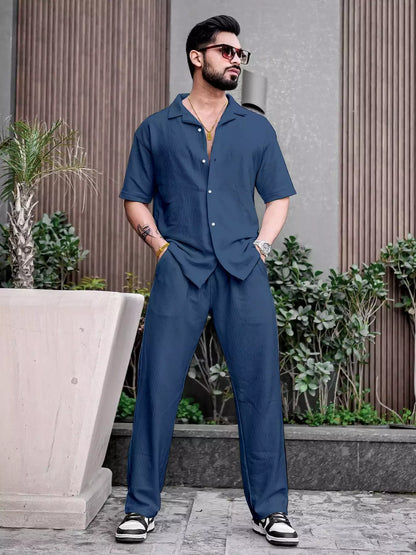 Blue Color Mens Full Set Trouser and Shirt Half Sleeves - XPCRDF