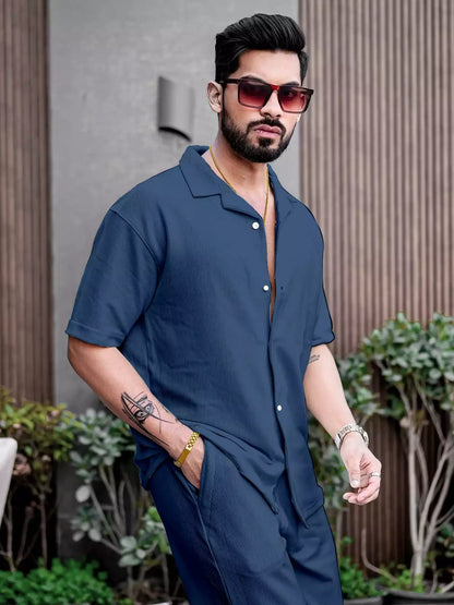 Blue Color Mens Full Set Trouser and Shirt Half Sleeves - XPCRDF