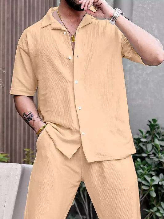 Cream Color Mens Full Set Trouser and Shirt Half Sleeves - XPCRDF