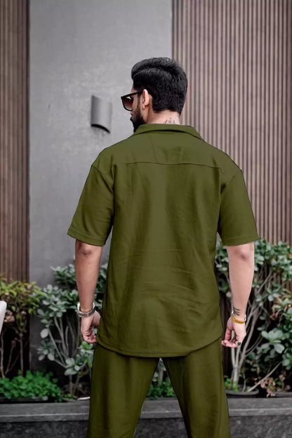 Green Color Mens Full Set Trouser and Shirt Half Sleeves - XPCRDF
