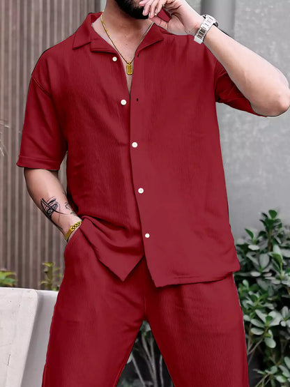 Maroon Color Mens Full Set Trouser and Shirt Half Sleeves - XPCRDF