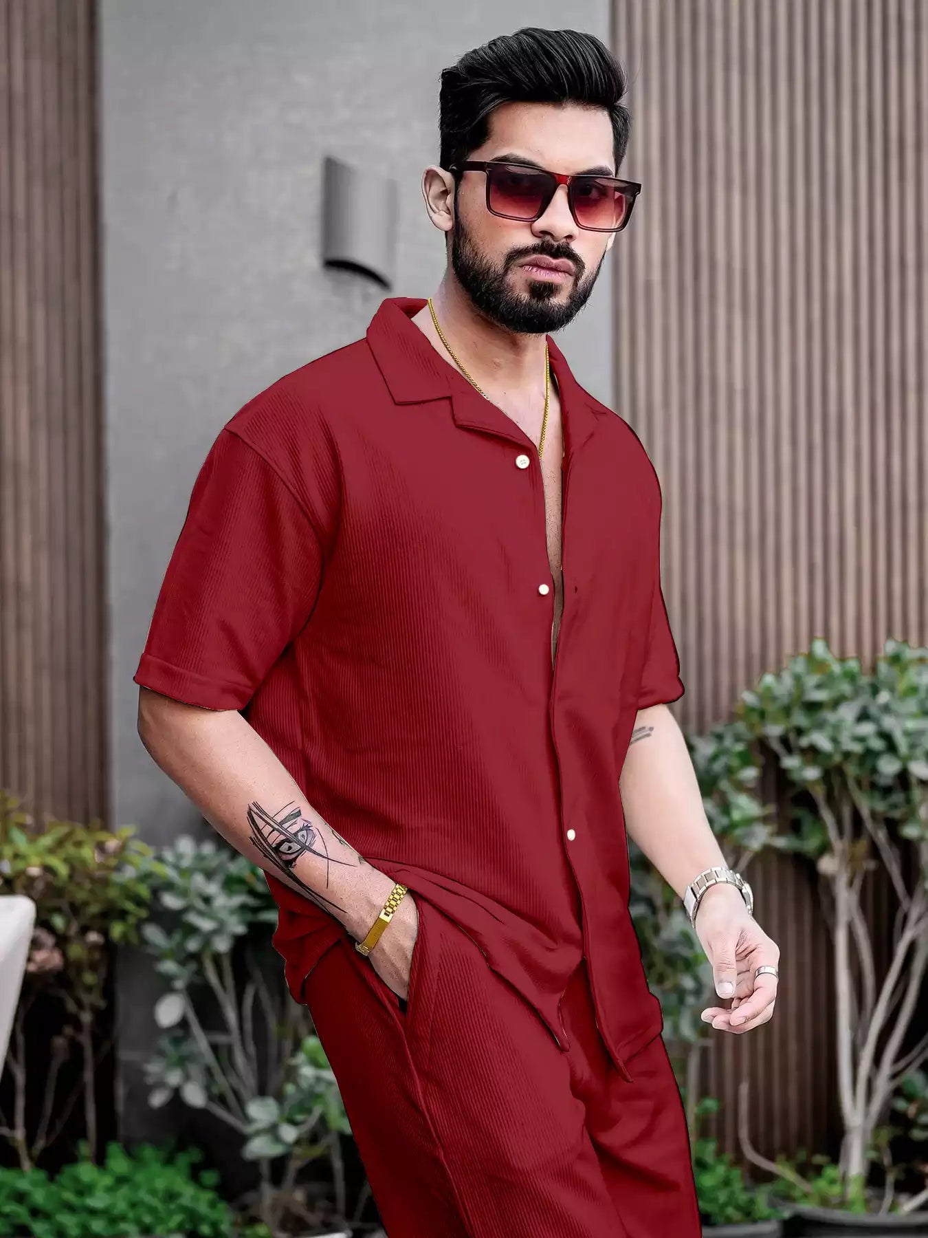 Maroon Color Mens Full Set Trouser and Shirt Half Sleeves - XPCRDF