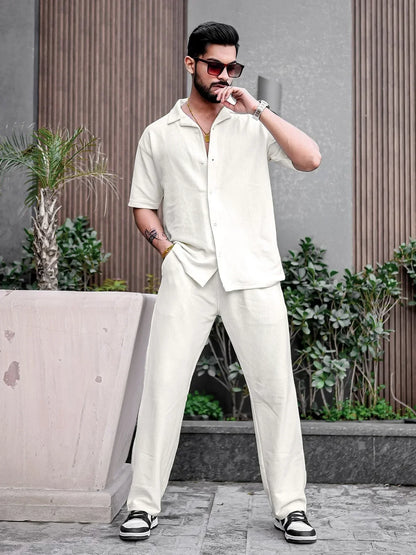 White Color Mens Full Set Trouser and Shirt Half Sleeves - XPCRDF
