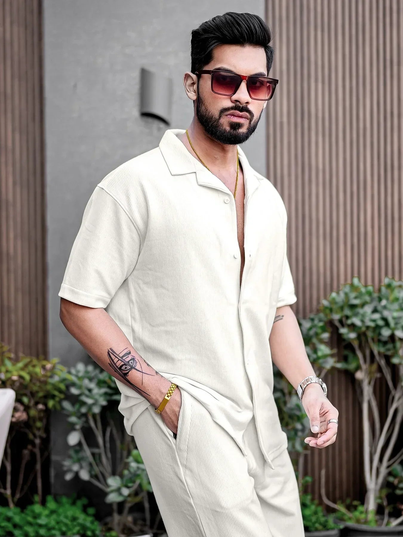 White Color Mens Full Set Trouser and Shirt Half Sleeves - XPCRDF