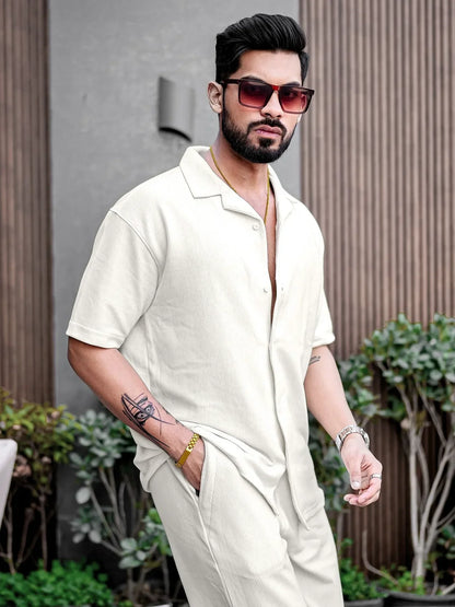 White Color Mens Full Set Trouser and Shirt Half Sleeves - XPCRDF
