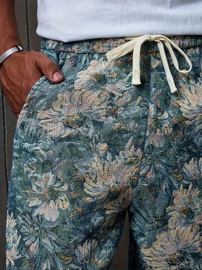 Blue Color Men’s Relaxed Fit Floral Print Casual Pants - XPPT