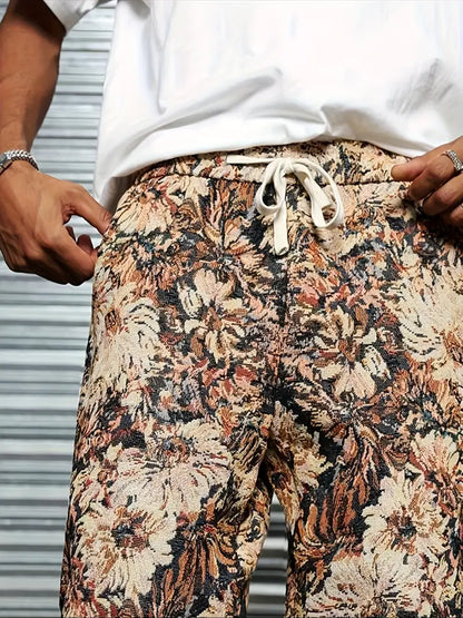 Brown Color Men’s Relaxed Fit Floral Print Casual Pants - XPPT