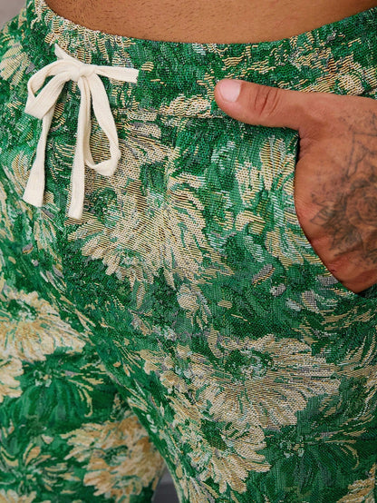 Dark Green Color Men’s Relaxed Fit Floral Print Casual Pants - XPPT