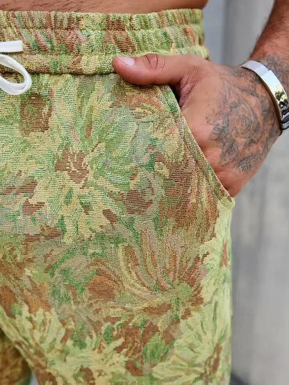 Green Color Men’s Relaxed Fit Floral Print Casual Pants - XPPT