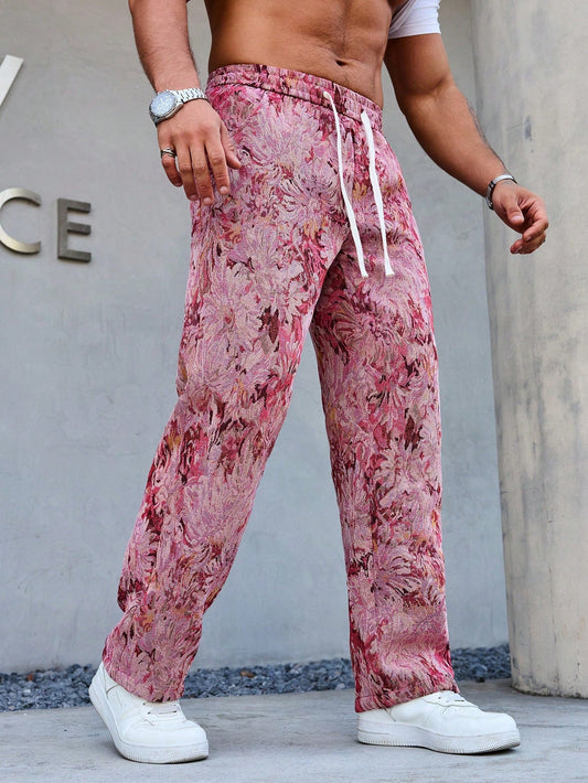 Pink Color Men’s Relaxed Fit Floral Print Casual Pants - XPPT