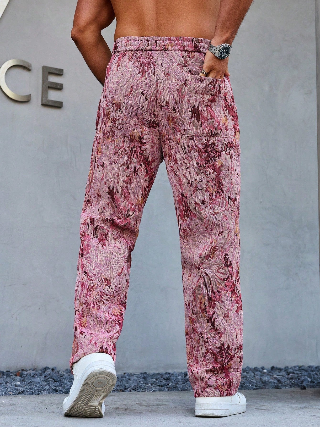 Pink Color Men’s Relaxed Fit Floral Print Casual Pants - XPPT