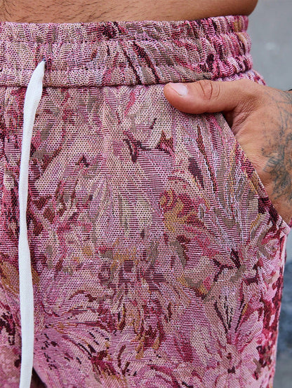 Pink Color Men’s Relaxed Fit Floral Print Casual Pants - XPPT
