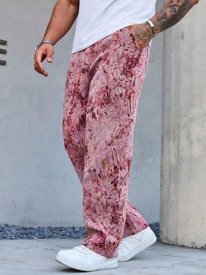 Pink Color Men’s Relaxed Fit Floral Print Casual Pants - XPPT