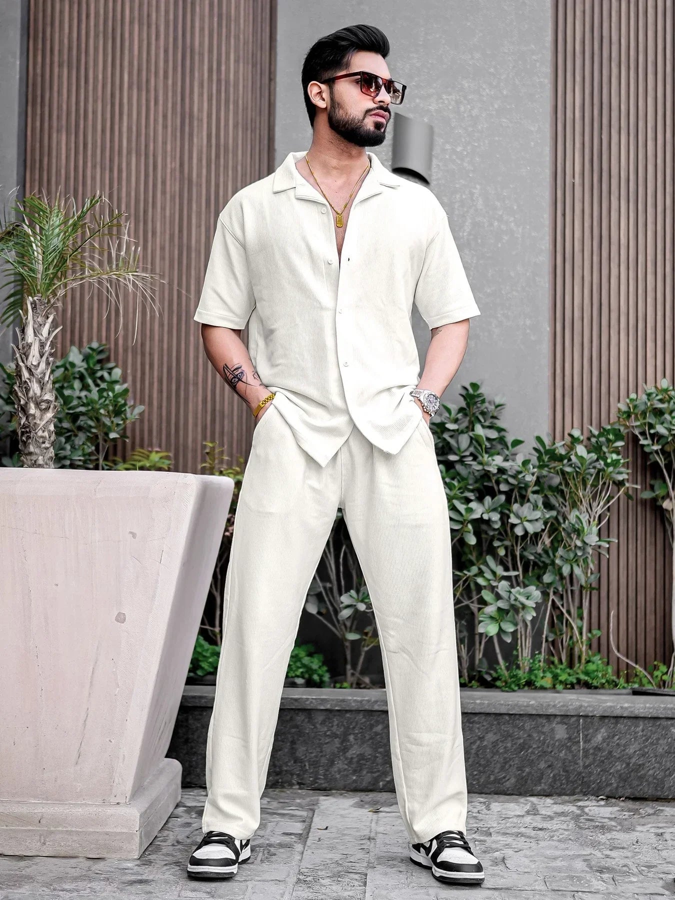 White Color Mens Full Set Trouser and Shirt Half Sleeves - XPCRDF